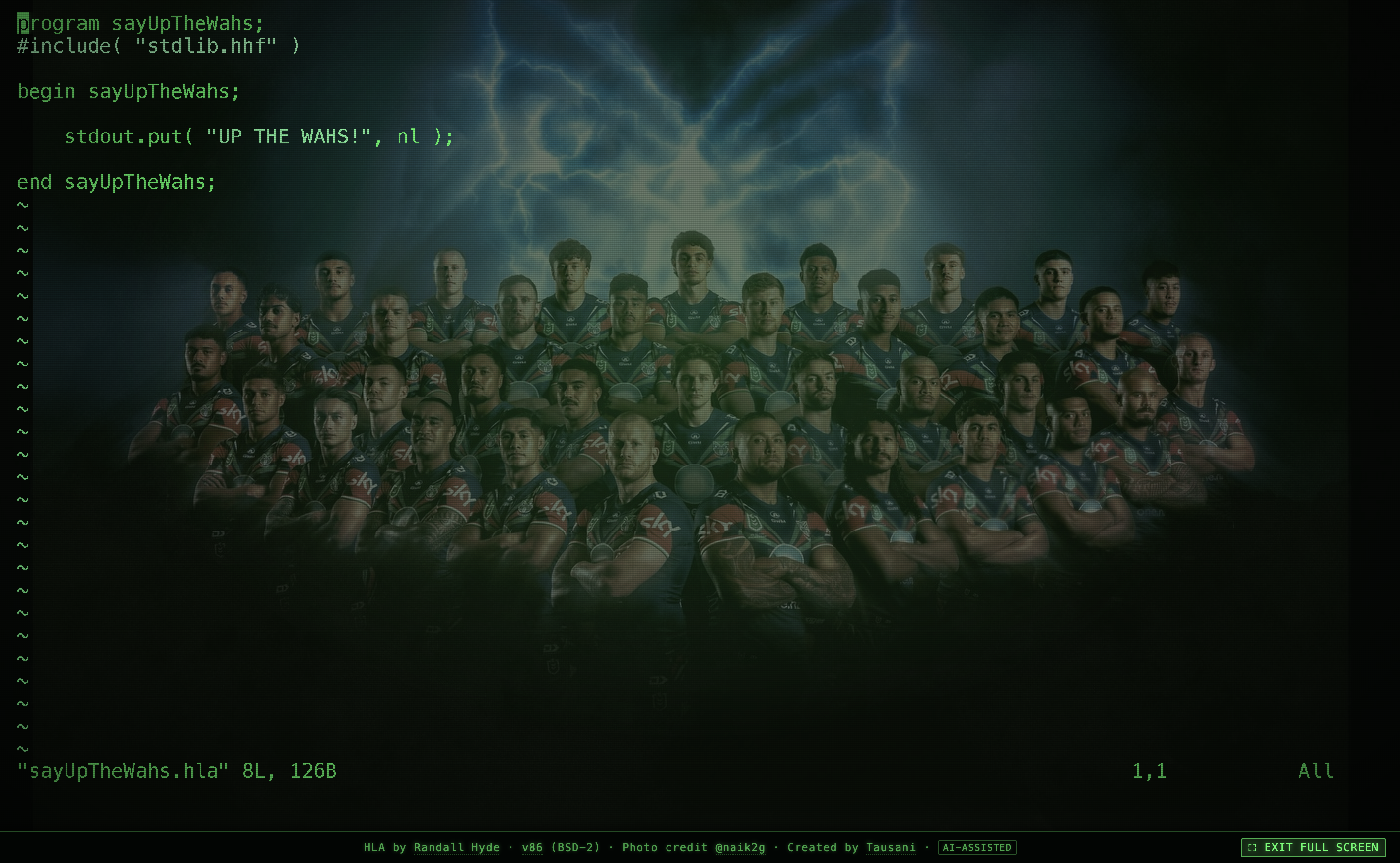 WahsOS running in full-screen mode